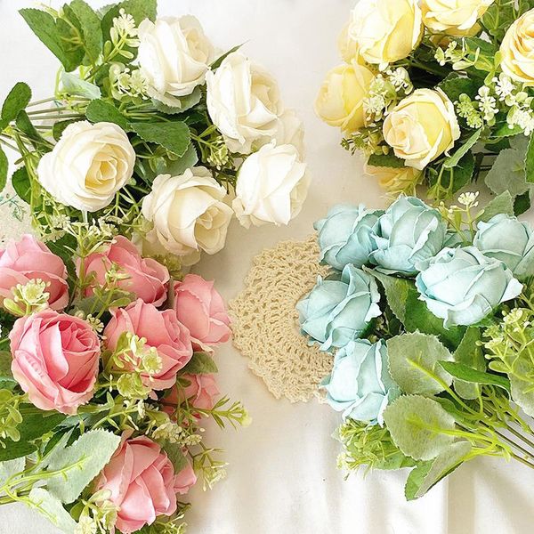 

decorative flowers & wreaths 9 heads 1 bouquet rose for bride artificial silk lotus wedding party fake flower home garden decoration
