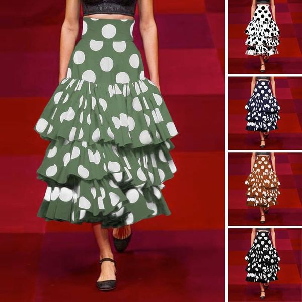 

skirts polka dot print vonda fashion 2021 women high waist maxi female elegant party beach, Black