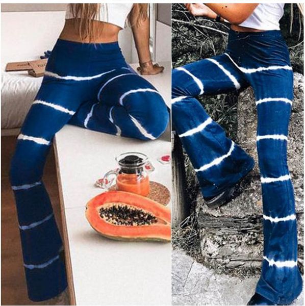 

women's wear tie dye striped flared high waist elastic casual pants, Black;white