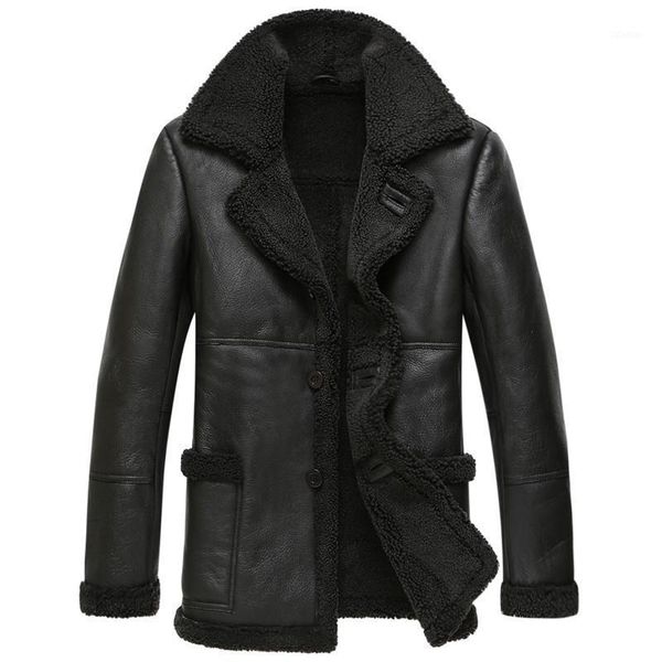 

men's leather men's & faux real sheep shearling fur coat winter jacket men wool streetwear mens jackets and coats jaqueta couro 13, Black