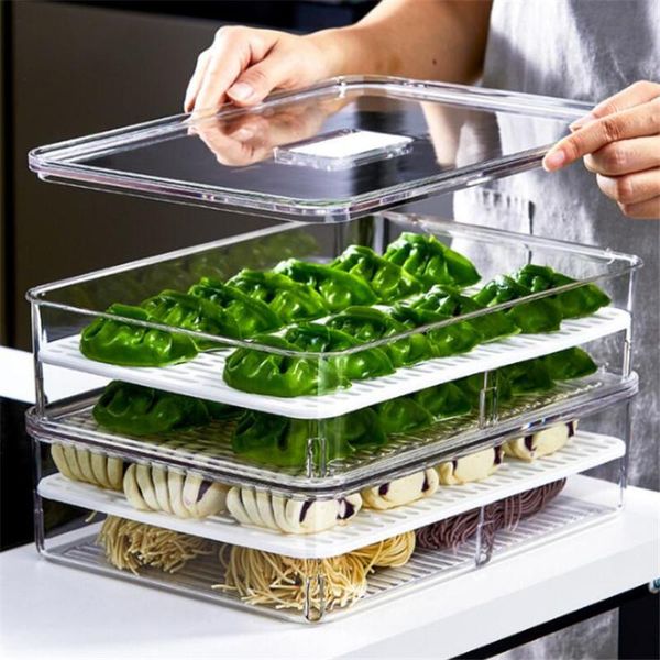 

storage bottles & jars 4.4l large kitchen transparent plastic fresh-keeping box fruits vegetables sealed refrigerator egg dumplings con