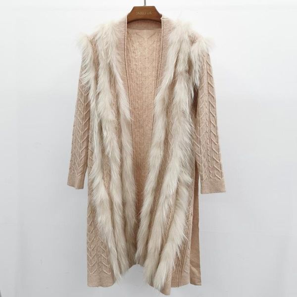 

women's knits & tees janefur design women long raccoon fur sweaters, White