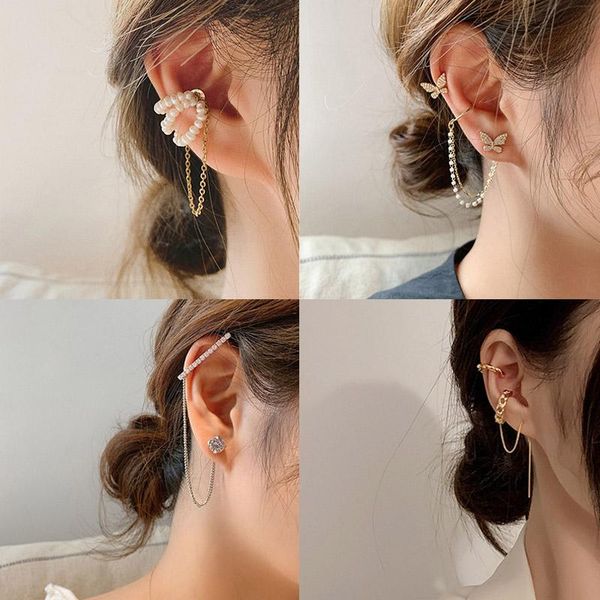 

hoop & huggie zovoli korean simple cute rhinestone butterfly pearl stud earrings for women fashion metal chain vintage crystal ear jewerly g, Golden;silver