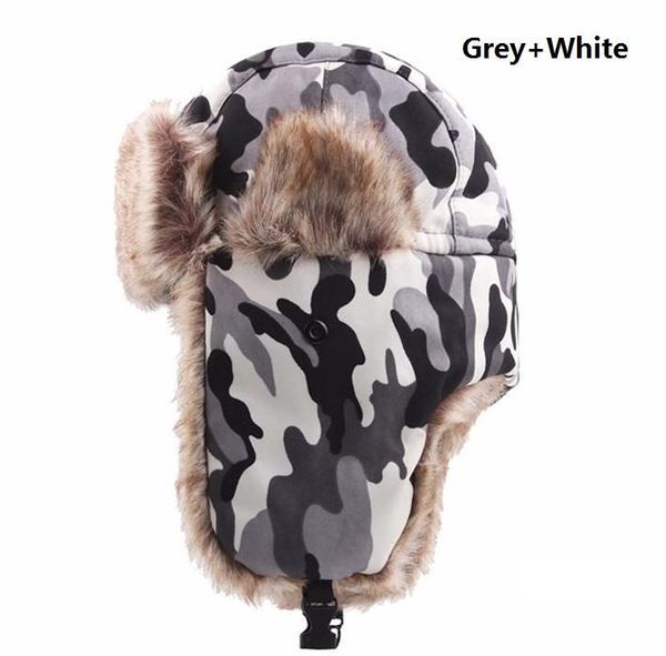 

berets 2021 fashion winter men women camouflage for warm trapper ear flap russian ushanka hat with wind proof, Blue;gray