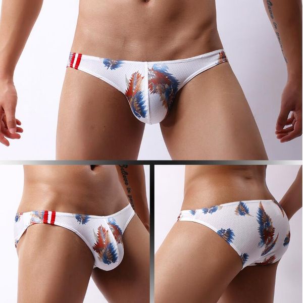 

gay low waist men's underwear head printing u convex mesh breathable moisture wicking small triangle e073, Black;white