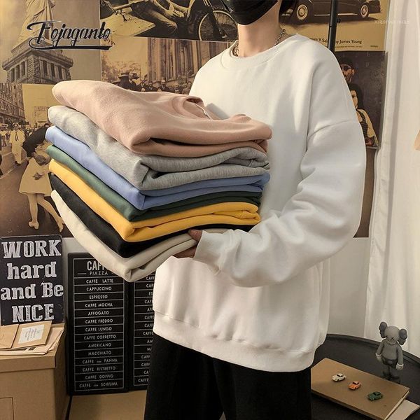 

men's hoodies & sweatshirts fojaganto autumn men solid color korean fashion streetwear oversized fleece couple pullover male, Black
