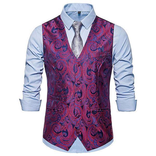 

paisley waistcoat business wedding wave pattern tuxedo suit dress vest for men slim fit gilet homme costume men's vests, Black;white