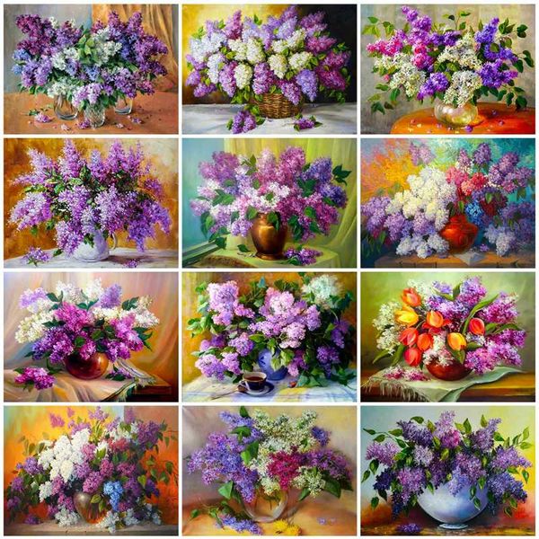 

diamond painting evershine embroidery flower cross stitch kit lilac full square round drill art home decoration