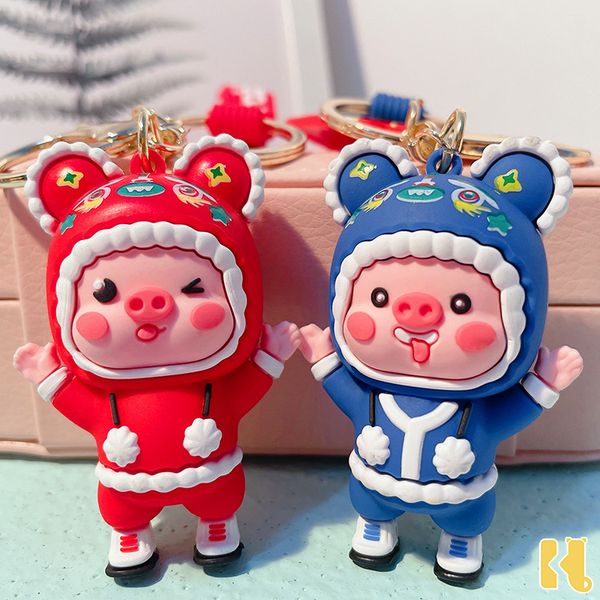 

2021 fashion keychain cartoon cute creative net red new year pig key chain fashion bag pendant couple gift doll, Silver