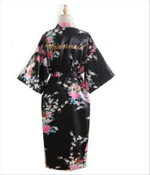 

silk bridesmaid bride robe maid women sleepwear of honor mother the robes satin wedding kimono nightgown dress woman bathrobe, Black;red