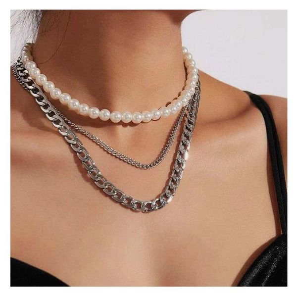 

chains trendy jewelry punk choker necklace collar statement hip hop big chunky metal thick chain women gifts, Silver