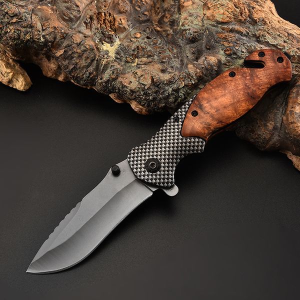 

pocket folding tactical military 440c blade wooden handle hunting knife outdoor camping self defense edc tool