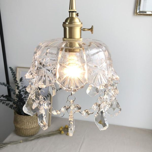 

pendant lamps nordic crystal glass light bedroom bedside lamp cloakroom living room background wall mirror front