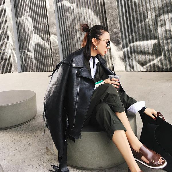 

women's leather & faux 2021 design autumn pu jacket female coat short black zipper motorcycle outwear lx1235