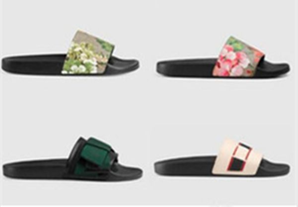 

men women shoes slippers pearl snake print slide summer wide flat lady sandals slipper with box dust bag 35-46, Black