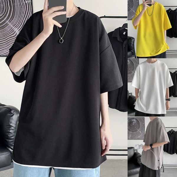 

men's t-shirts solid color tshirt men summer casual half sleeve t shirts round neck loose tees male mens clothing, White;black