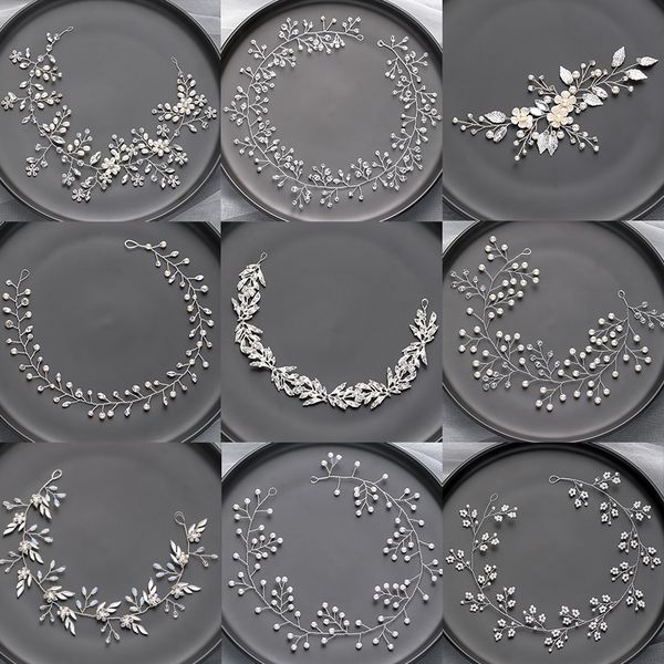 

silver color fashion pearl hair bands vines handmade copper crystal headbands for wedding hair acccessories women jewelry, Slivery;golden