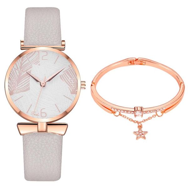 

wristwatches ladies belt bracelet watch beautiful womens leaf pattern dial star gift for girl woman reloj de mujer, Slivery;brown