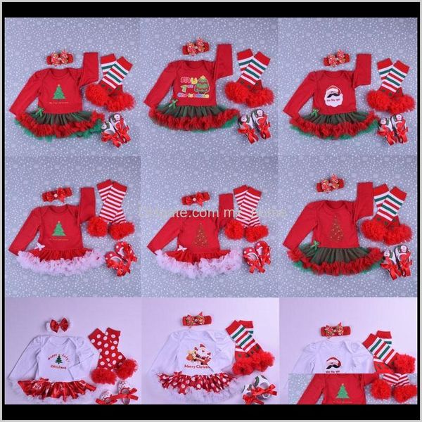

baby kids maternity drop delivery 2021 baby christmas clothing sets 21 design cartoon santa claus jumpsuit bow tie shoes mesh lace skirt hea, White