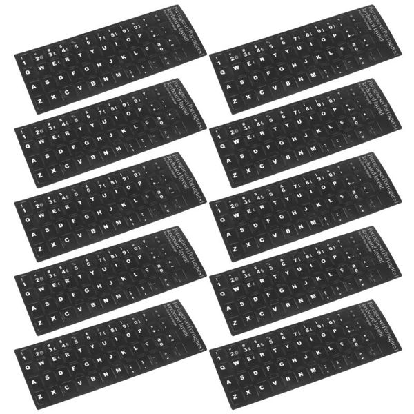 

10pcs keyboard stickers black background with white lettering skin covers
