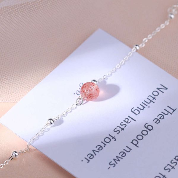 

s925 silver female strawberry crystal art small fresh simple gift anklet jewelry, Red;blue