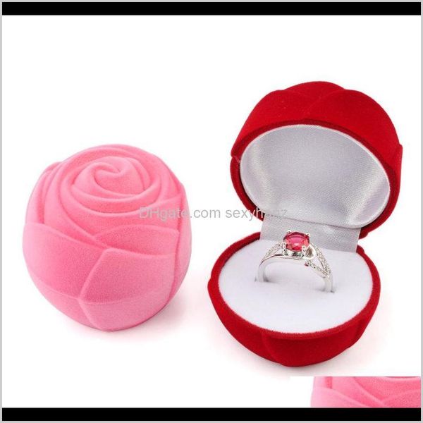 

pouches, bags & drop delivery 2021 1 piece pink/red rose flower veet wedding ring box necklace display gift container case for jewelry packa, Pink;blue