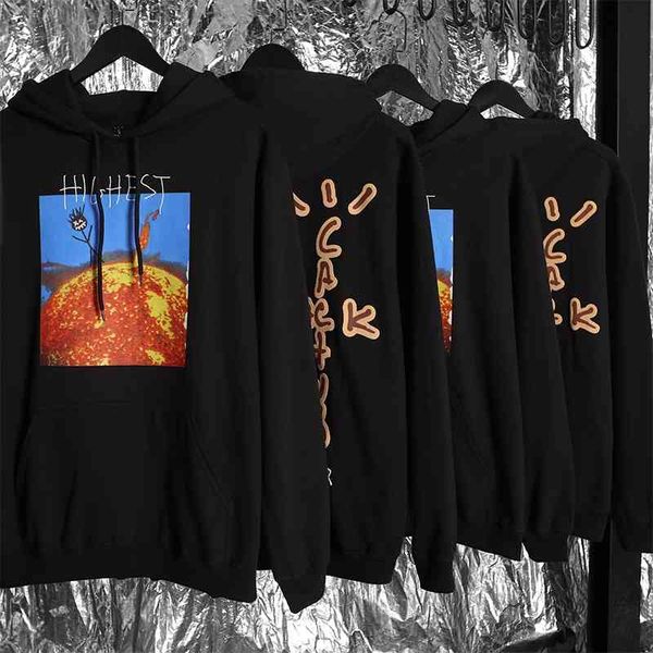 

men's hoodies & sweatshirts 20fw travis scott hitr sun hoodie pullover of men's women streetwear astroworld sweatshirt with vintag, Black