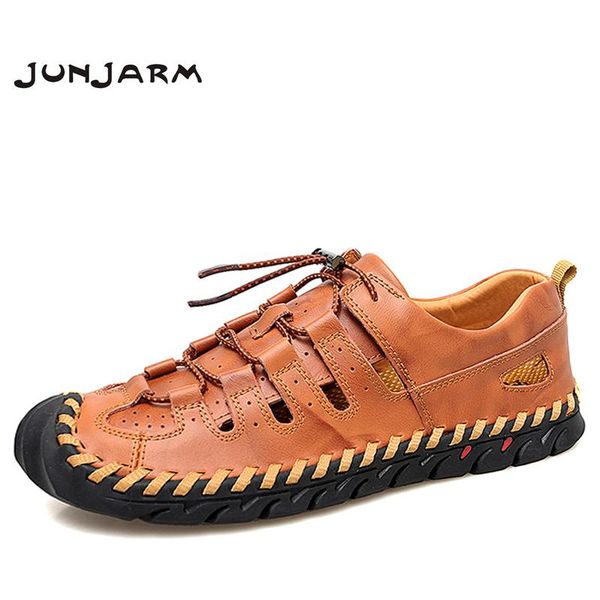 

sandals junjarm 2021 men summer genuine leather casual shoes outdoor beach 39-48, Black