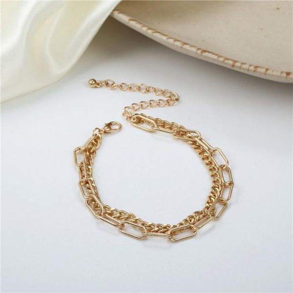 

link, chain ladies fashion personality bracelet accessories thick simple double layer girls folding, Black