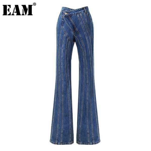 

[eam] asymmetrical spliced oblique waist placket trousers loose fit pant fashion spring autumn 1dd2264 211118, Black;white
