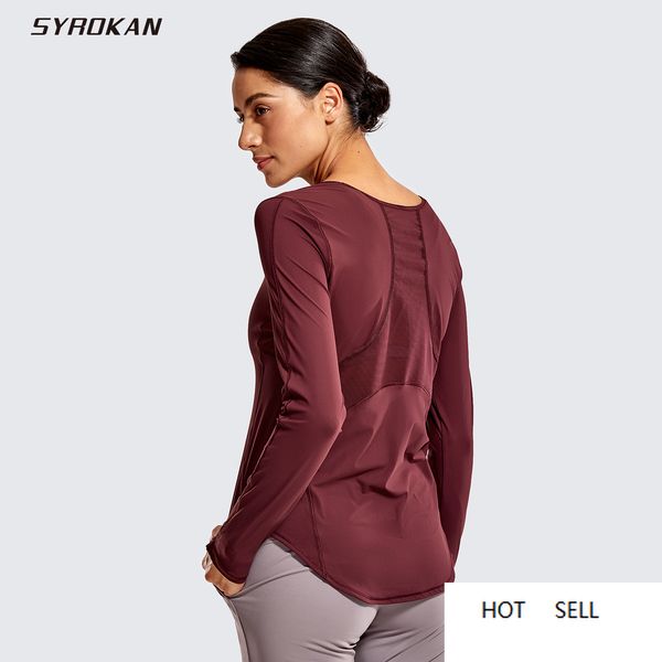 

women's light and stretch sports shirt long sleeve mesh back workout, White;black