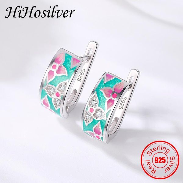 

hoop & huggie hihosilver girl gift crystal real 925 sterling silver earrings for women flower jewelry hh21021, Golden;silver