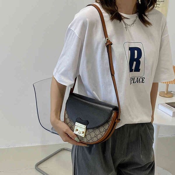 

fashion women's half round leather messenger single shoulder mini saddle