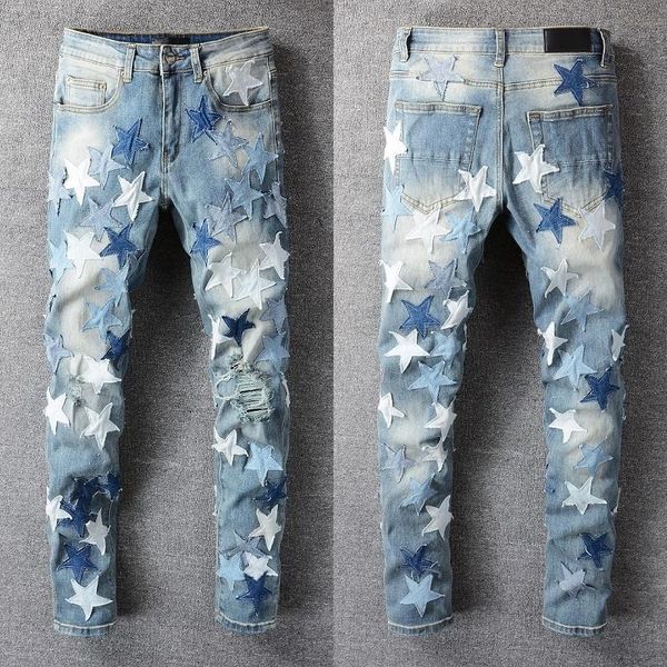 

men's jeans 2021 fashion brand high street woman men slim high-profile elastic waist stretch skinny #695, Blue