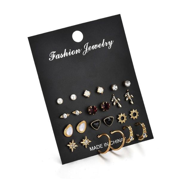 

stud 12 pairs set fashion simple earrings for girls jewelry accessories temperament classic rhinestone pearl earring party, Golden;silver