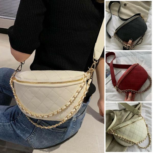 

est luxury chest waist bag women money phone carrying purse pu leather plaid chain fanny packs belt type bags