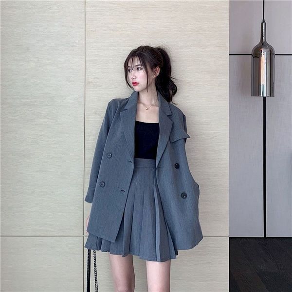 

spring summer suit women skirt plus size plus fashion goth elegant two piece blazer and skirt set lady uniform woman dress 210708, White
