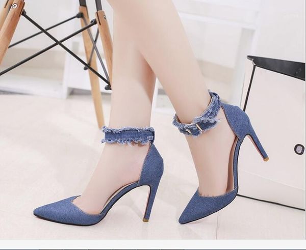 

fine heel sandals female summer fashion in korean blue for students lace up women's shoes baotou1, Black