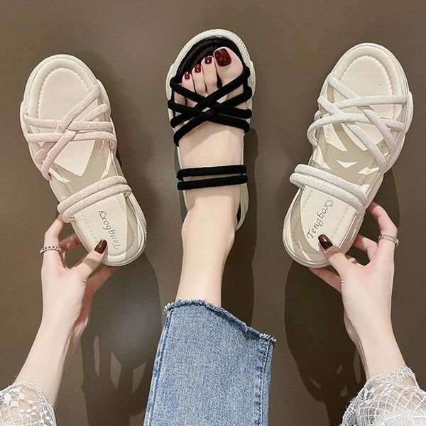 

shoes woman 2021 med slippers flat platform flock shale female beach luxury slides pantofle sabot designer rubber pu basic s, Black