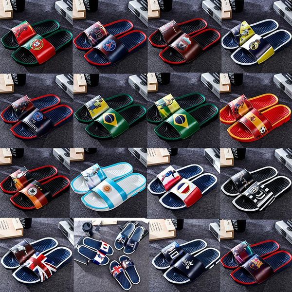 

football star sports slippers brand designer color printing mens rubber sandals beach slide non-slip flip flops indoor outdoor shoes qua, Black