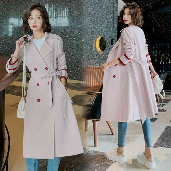 

dust coat temperament medium and long windbreaker women's sprg autumn clothes 2021 th pk early, Tan;black