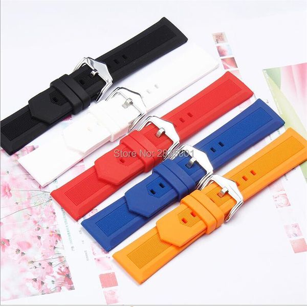 

watch bands durable sillicone rubber watchband red orange white blue soft&waterproof strap pin clasp 12-24mm men women tools, Black;brown