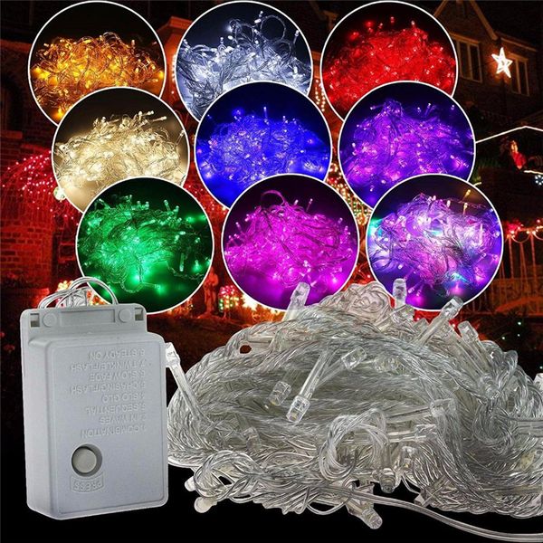 Christmas Light 10m 100 LED String 110V 220 V 8 Modos Luzes Fadas Ao Ar Livre Festa à Prova D 'Água Festoon Garden Iluminação Venda de Feriado 9 Cores Escolha