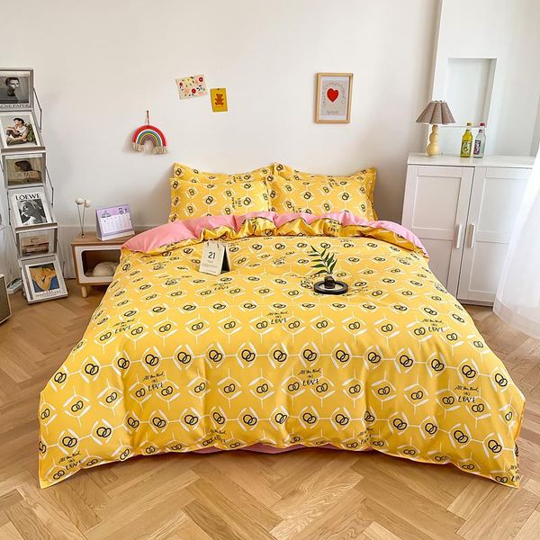 

bedding sets yellow flower pattern quilt cover nordic pastoral set duvet 150x200cm pillowcase  king size blanket