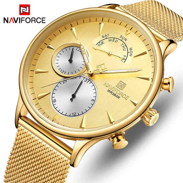 NAVIFORCE Männer Uhren Top Marke Einfache Quarz Wasserdichte Armbanduhr Herren Voller Stahl Sport Männliche Uhr Datum Relogio Masculino 210517