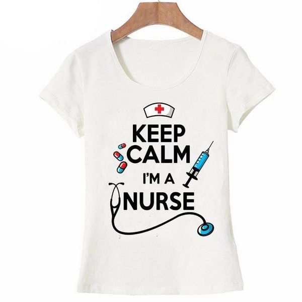 

keep calm nurse summer funny womens t shirts design casual tee harajuku girl, White