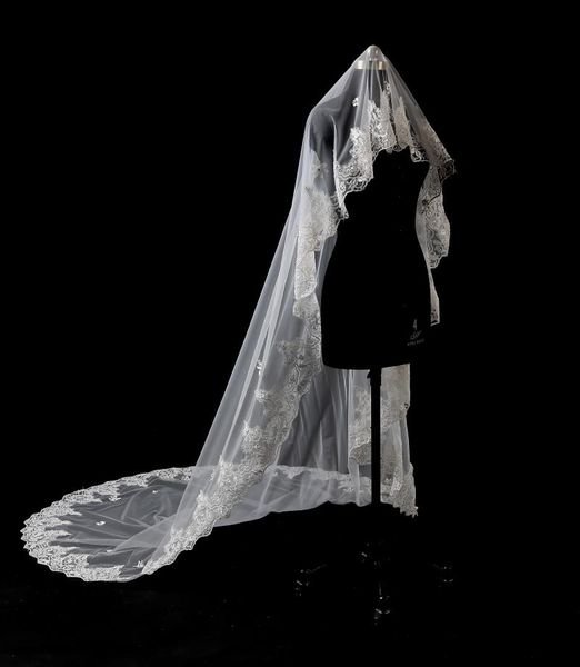 

bridal veils luxury 3 meters full edge with appliques long wedding veil comb white ivory 2021 accessories in stock, Black