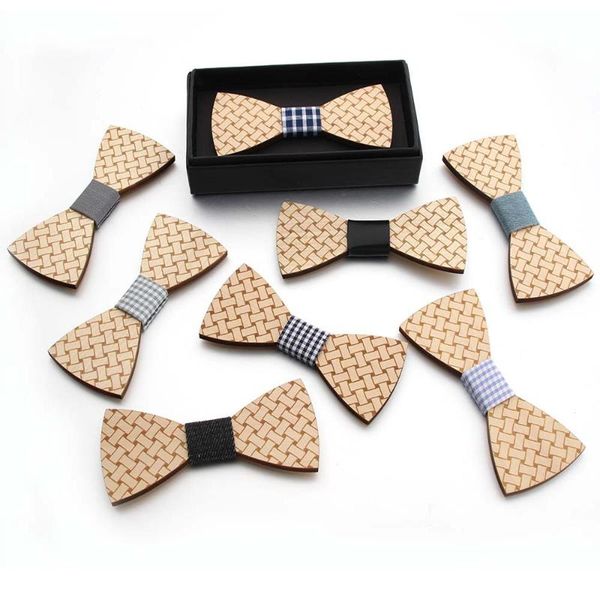 

bow ties cross border wooden tie wood woven twill european and american men's butterfly, Black;gray