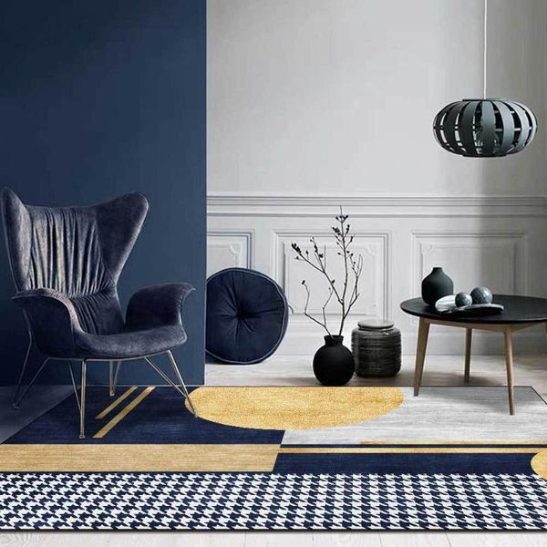 

fashion modern golden dark blue houndstooth marble geometric mosaic living room bedroom bedside carpet floor mat customization carpets