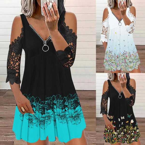 

casual dresses women's fashion v-neck vintage long sleeve strap open back zipper dress plus size robe femme, Black;gray